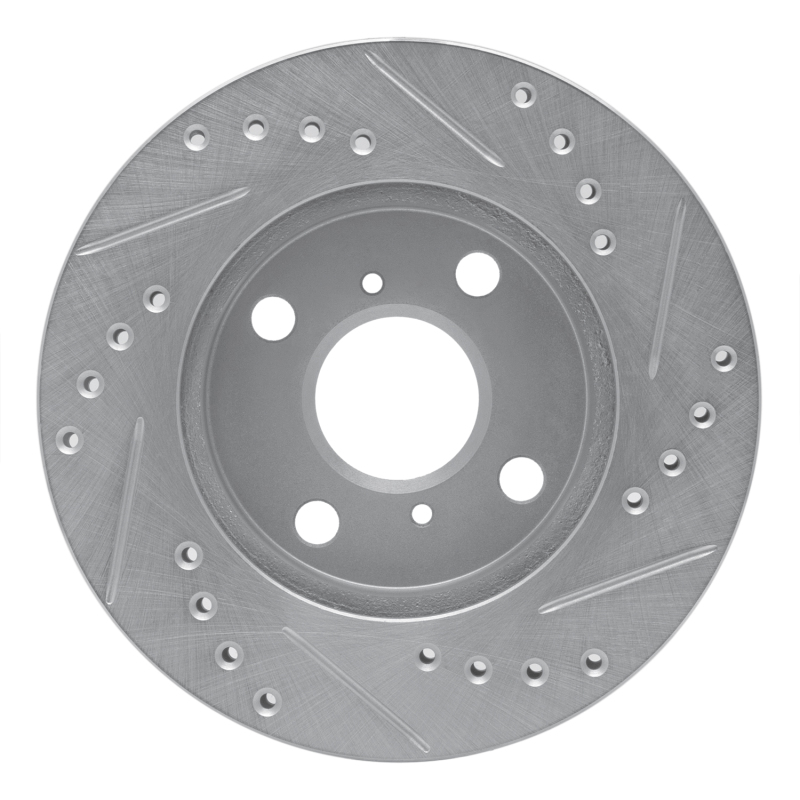 Toyota Yaris Brake Rotor (1) - Front Left - R1 Concepts - Drilled & Slotted - Silver - `99-`05